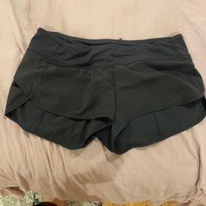 Black lululemon jogging shorts with built in spandex.